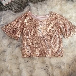 "Sparkle in Style: Custom Pink Sequined Short-Sleeved Top"